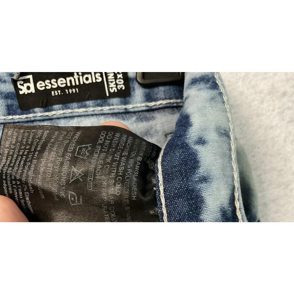Essentials Jeans Mens 30x30 Skinny Moto Biker Acid Wash Ribbed Knees Distressed